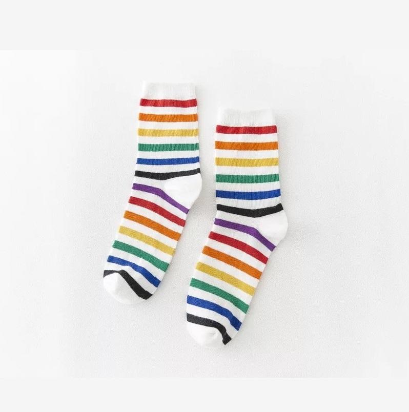 

новые женские носки 1 пара длинные хлопковые радужной расцветки в полоску с принтом новинка модные женские осенние носки