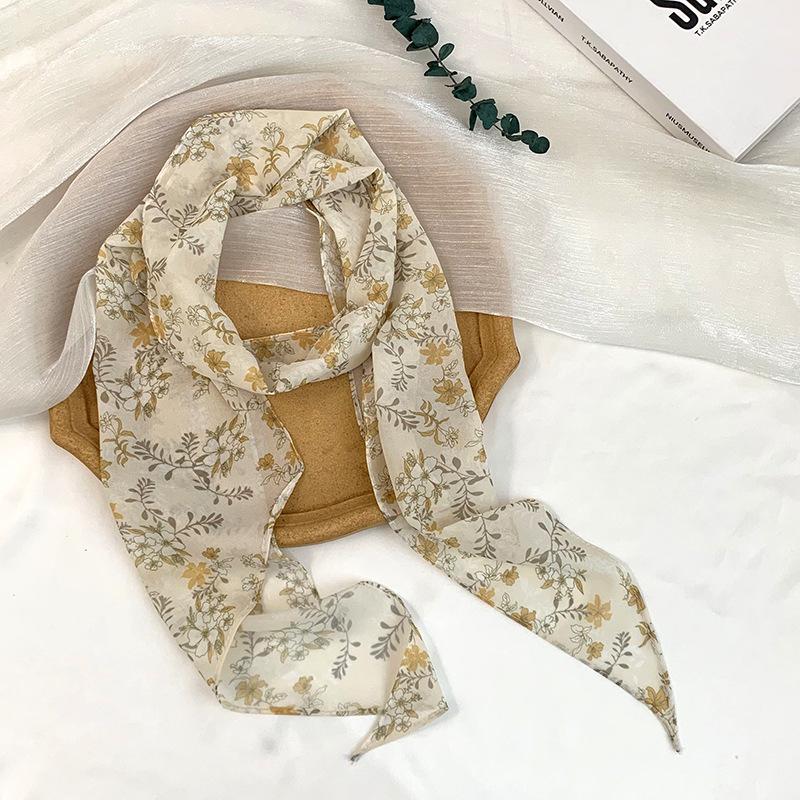 Long Silk Scarf Neck High-end Decorative Scarf Multi-functional Floral Headscarf Headband Hair Tie Waist Belt Streamer