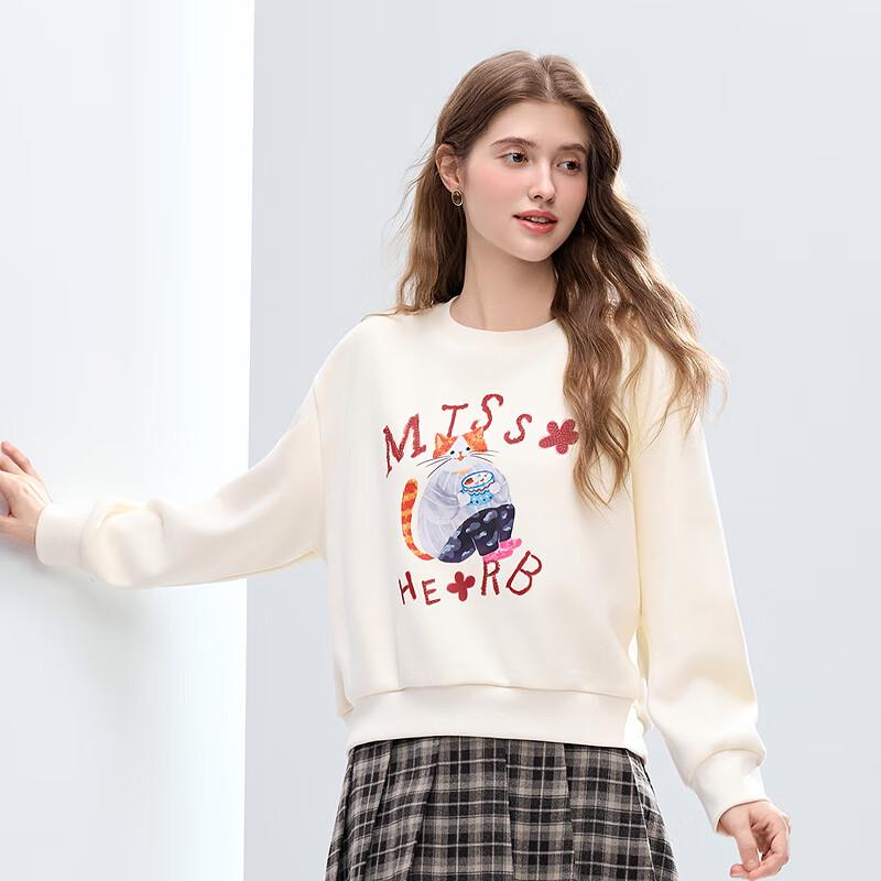 Betu Women's 2025 Winter Round Neck Graphic Long Sleeve Sweatshirt