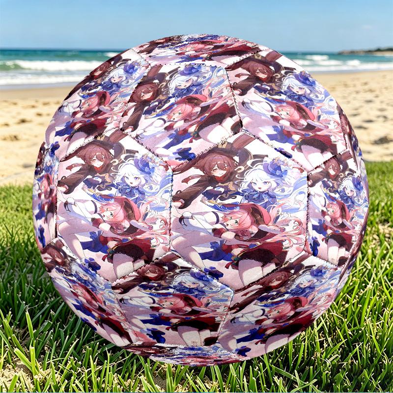 Genshin Impact Print Size 5 Soccer Ball, PU Wear Resistant Football for Match Training and Daily Practice, Birthday Gift for Soccer Fans
