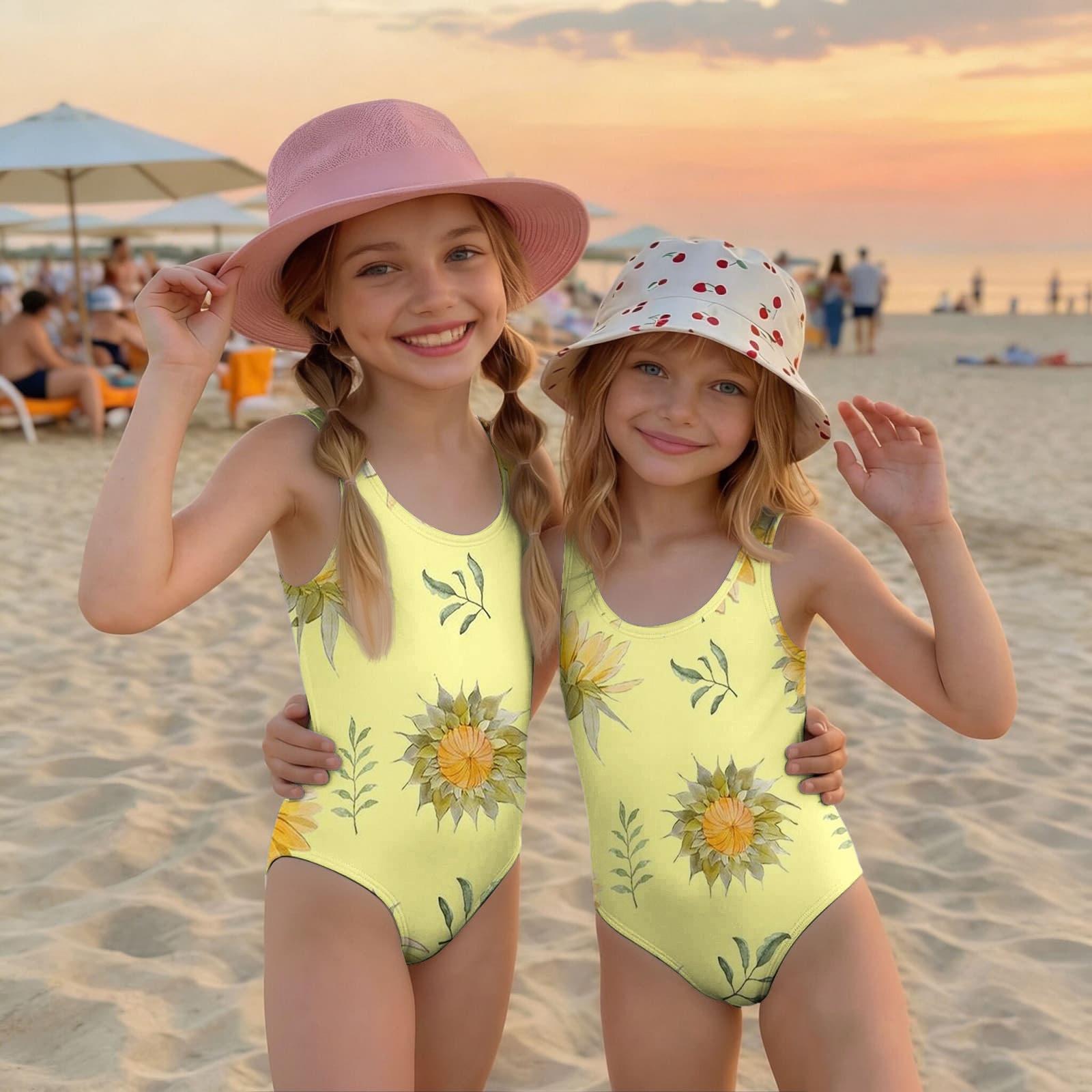 

Girls One Piece Swimsuit Floral Print Summer Swimwear Kids Sleeveless Casual Beachwear Bathing Suit for Children 120