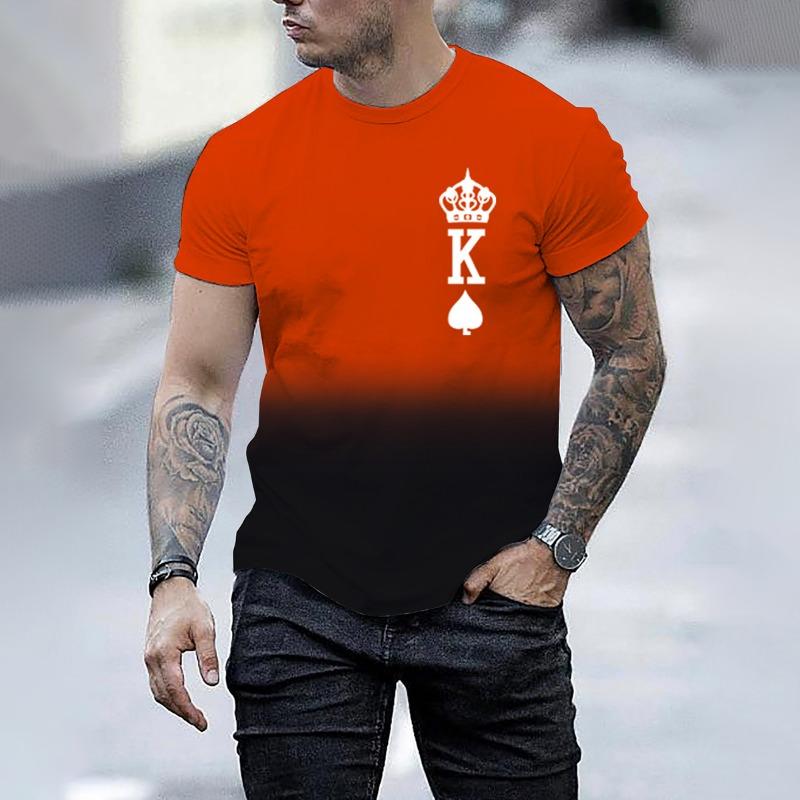 Herren Sommer 3D Digital bedrucktes einfaches Farbverlaufs-Rundhals-Kurzarm-T-Shirt