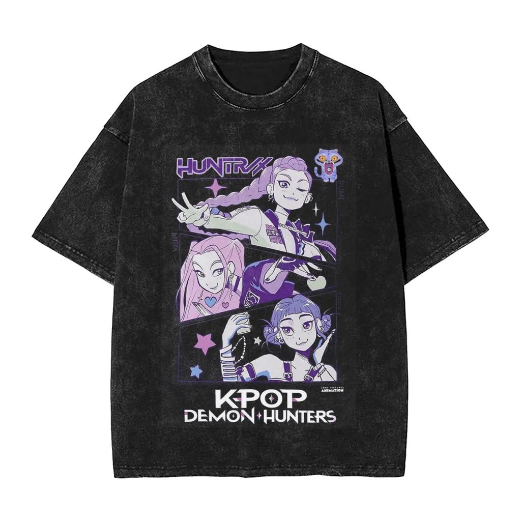 Huntrix Kpop Demon Hunters Mira Rumi  Zoey T Shirt Summer Washed T-Shirts Casual Hippie Tee Shirt for Men Print Top Tees 2025