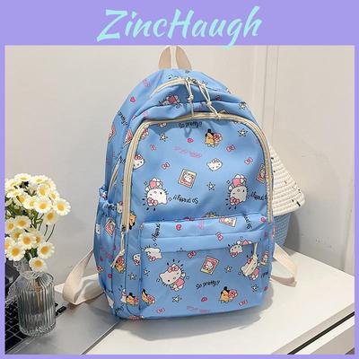 Cartoon Hello Kitty Nylon Student Backpack For Girls With Lightweight Design And Large Capacity For School And Travel