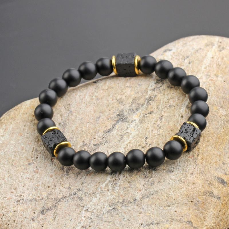 Black Matte Volcanic Stone Bracelet - Men's Jewelry, Ideal Father's Day Gift
