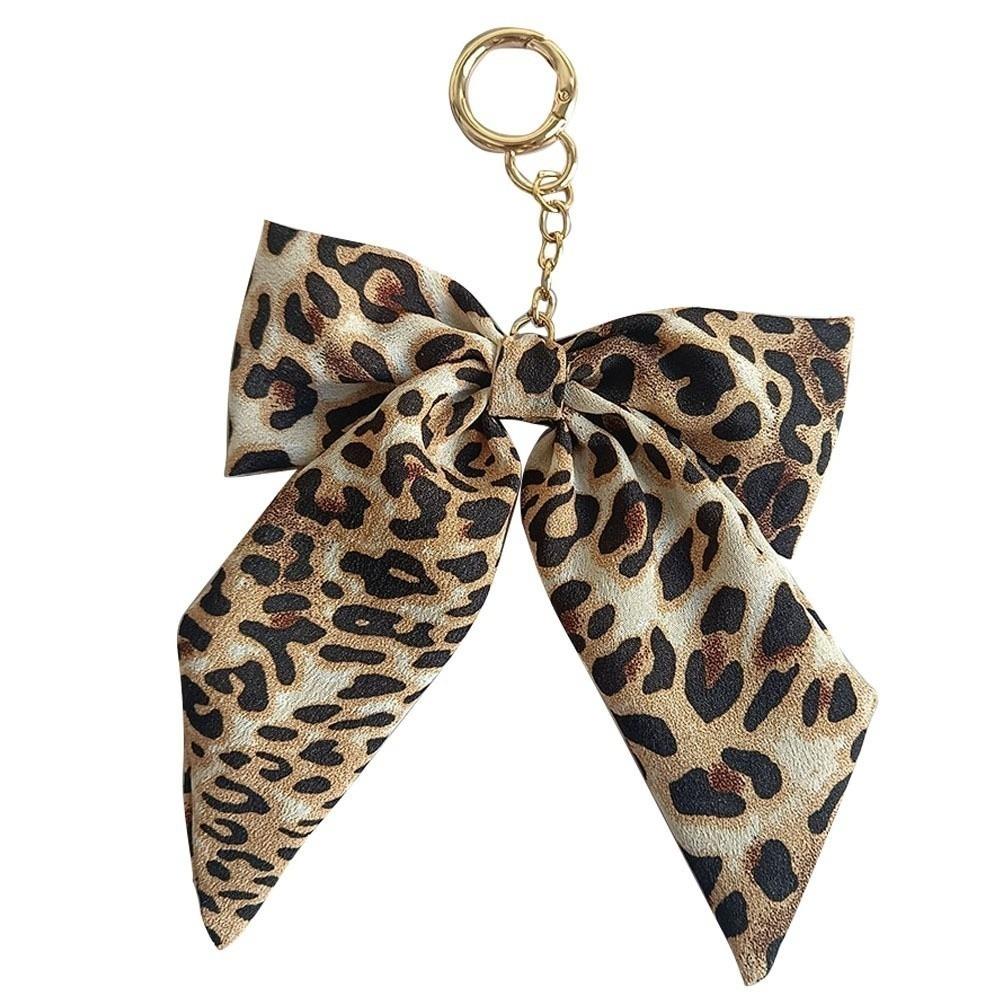 Polyester Bow Bag Charm Fabric Keyring Accessory Elegant Look Leopard Print Keychain  Car Keys
