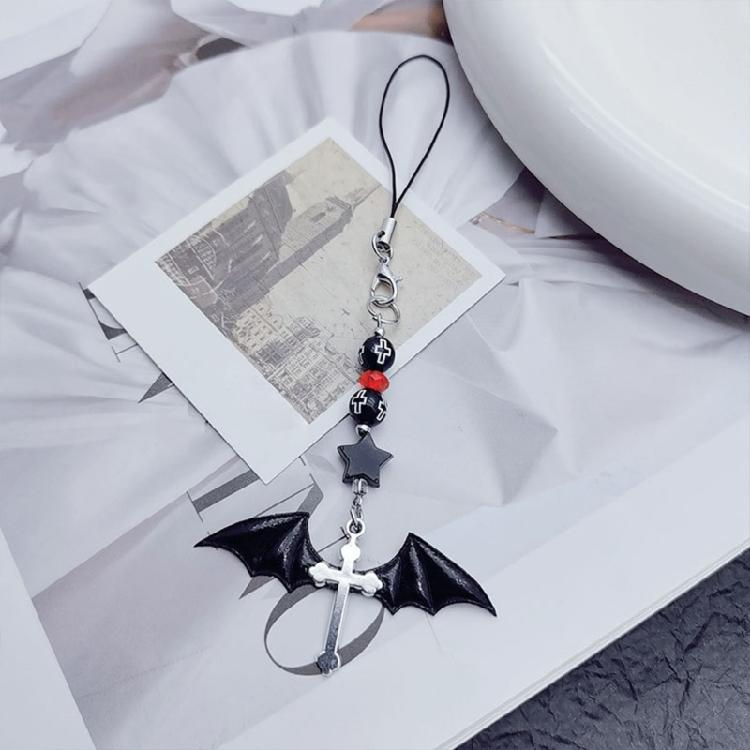 Mobile Phone Charm Gothic Cross Bat Rose Pendant Keychain Strap Lanyard for Bag
