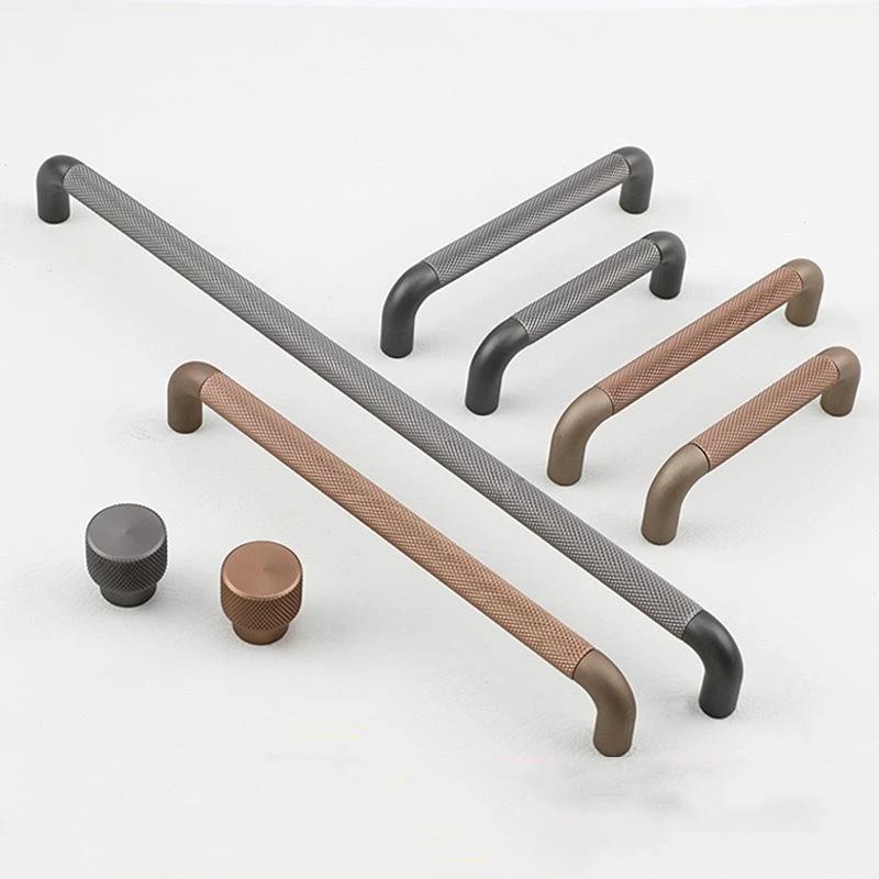 Butoane și Mânere din Aluminiu texturate/striate pentru Dulapuri și Sertare, Butoane pentru Dormitor, Accesorii Gri pentru Dulapuri