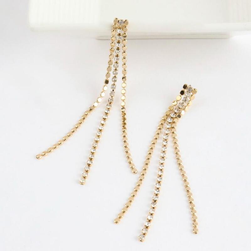 Long Chain Bling Chandelier Cubic Drop Earrings Multi-Chain