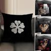 B-Black C-Clover Anime Cushion Cover Natural Linen Organic Fabric Double-Sided Printing Sofa Home Decor Gift Pillow Case