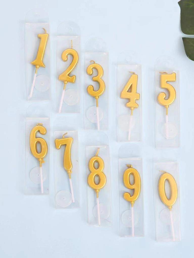 1pc Birthday Candle Golden Number Candle Smokeless Birthday Cake Party Baking Dessert Candle Plug-in Set