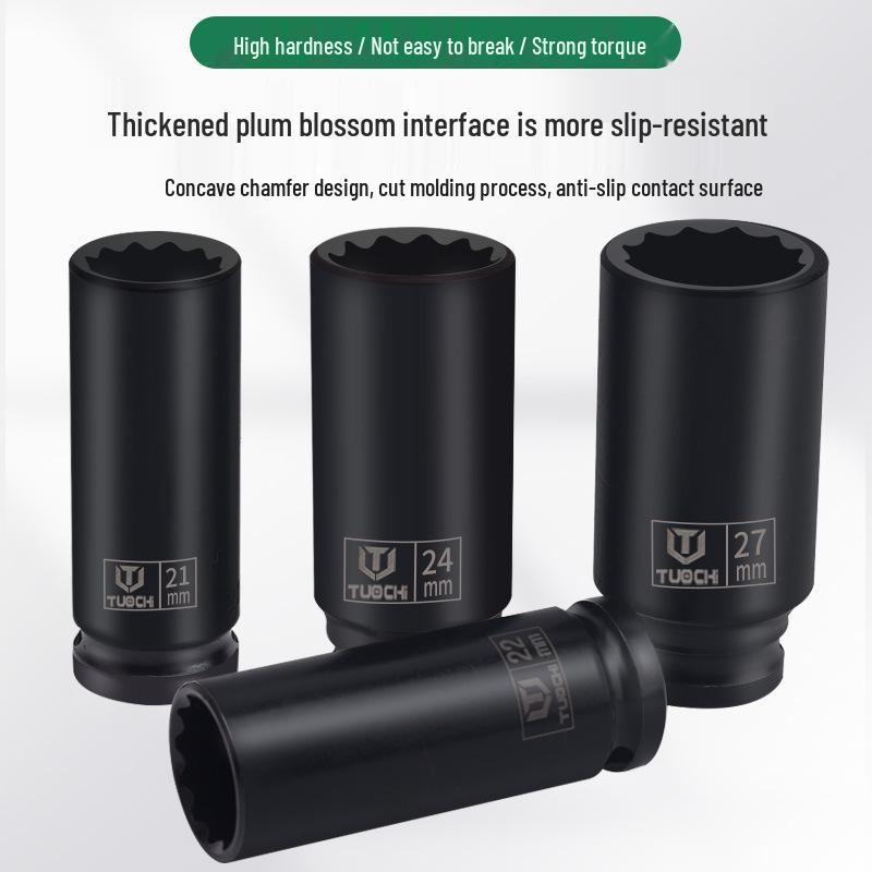16-Piece 1/2-Inch Impact Socket Set: Extended Hex Electric Wrench Tire Tool