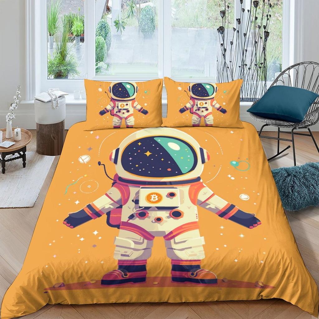 Cartoon Astronaut 3D Printed Polyester Pillowcase Quilt Cover Two Or Three-Piece Set Can Be
