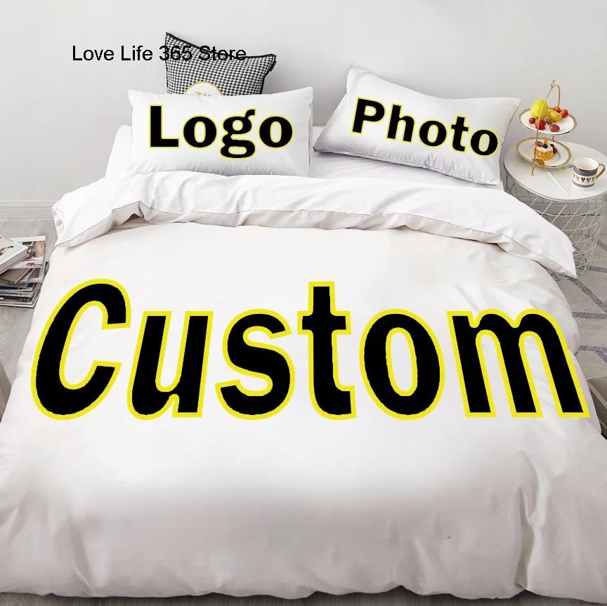 Ensemble de literie DIY Photos Image Taille personnalisée Full Queen King Housse de couette Avec taies d'oreiller Literie personnalisée Lin Décor de chambre à coucher US Full(200x230cm)