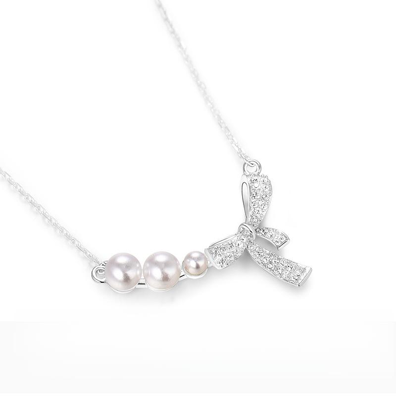 Diamond Bow Pearl Necklace for Women, Luxurious and Niche Design, High-end and Sweet Girl Feeling