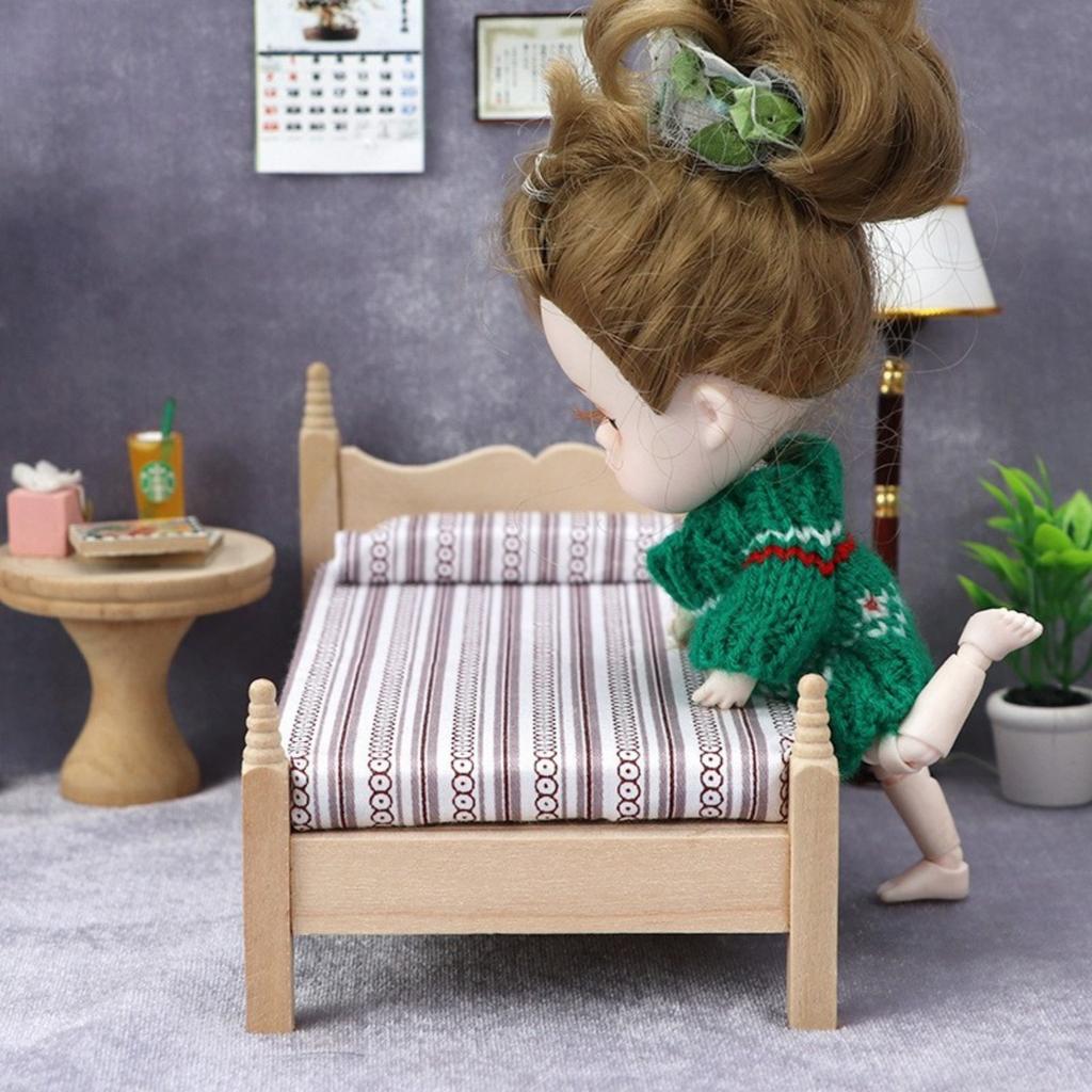 Miniature Wooden Bed for Doll House Scenes 1 12 Scale Realistic Furniture Model Child Safe Design