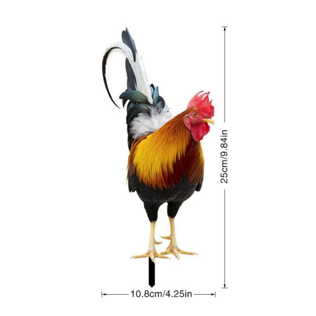 Akryl Hane Hage Kylling Utendørs Hage Stakes Dyre Kylling Statuer Hane Hage Dekor for Patio Plen Ornament, Rooster Stakes - Flat Ikke 3D