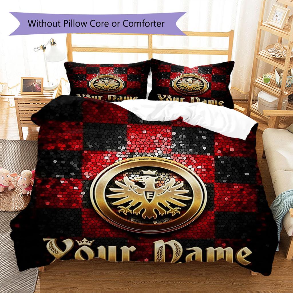 Eintracht Frankfurt Custom Name Pattern Bedding,Quilt Set Quilt Cover Pillowcase Home Birthday Gift(1 * duvet cover + 2 * pillowcase, without core)