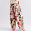 DIMANAF 2026 Autumn New Plus Size Women Long Pants Print Floral Cotton Linen Vintage Loose Elastic Waist Casual Lady Bottoms