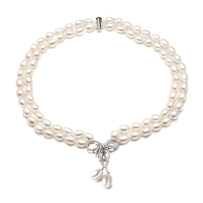 

Real Luxury Grey Double Multilayer Pearl Necklace Women,Rice Freshwater Pearl Necklace Pendant Layered Wife Mother Birthday Gift 43cm 45cm