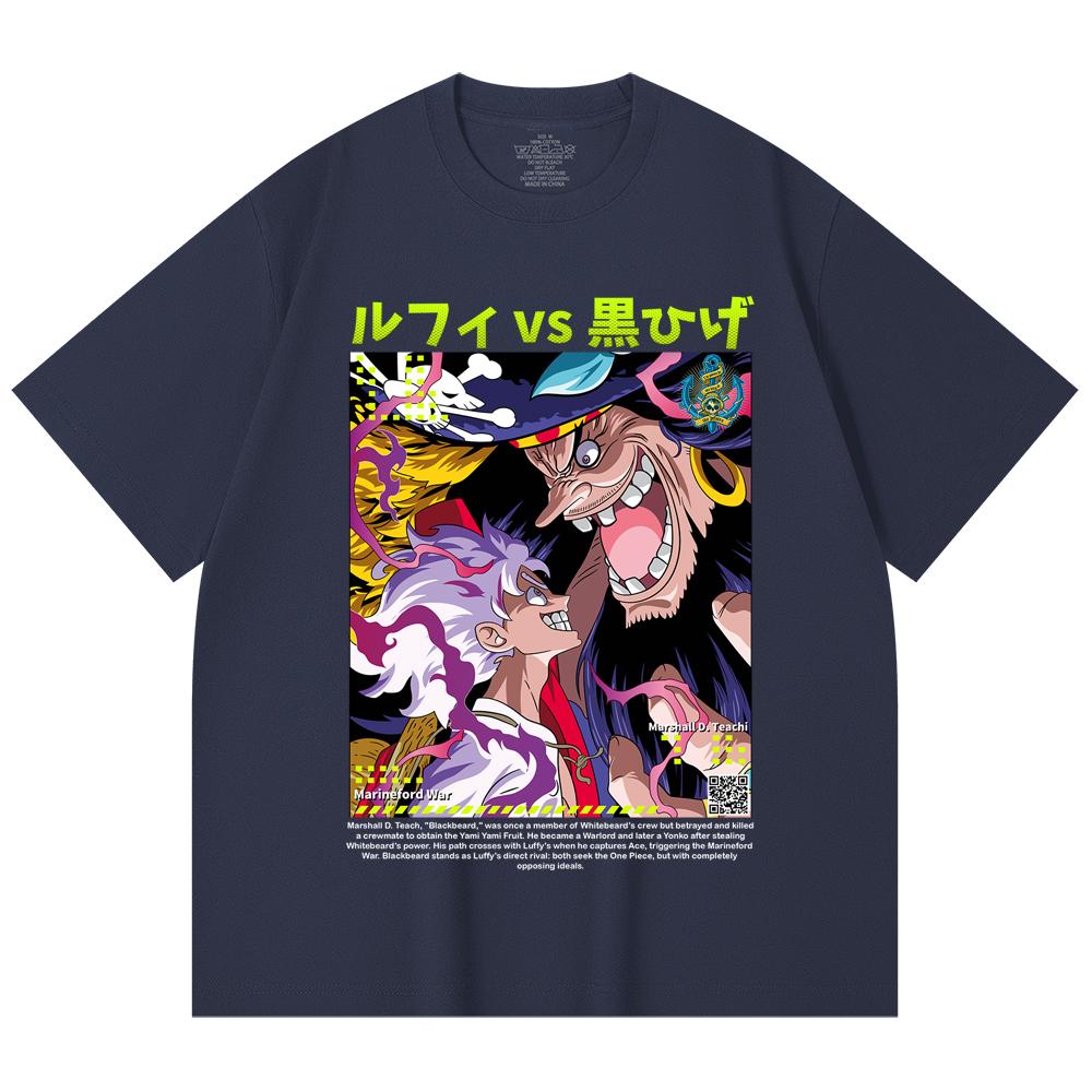 230 Gsm 100% Cotton One Piece V51 Luffy Blackbeard Print Unisex Heavy Cotton T Shirt