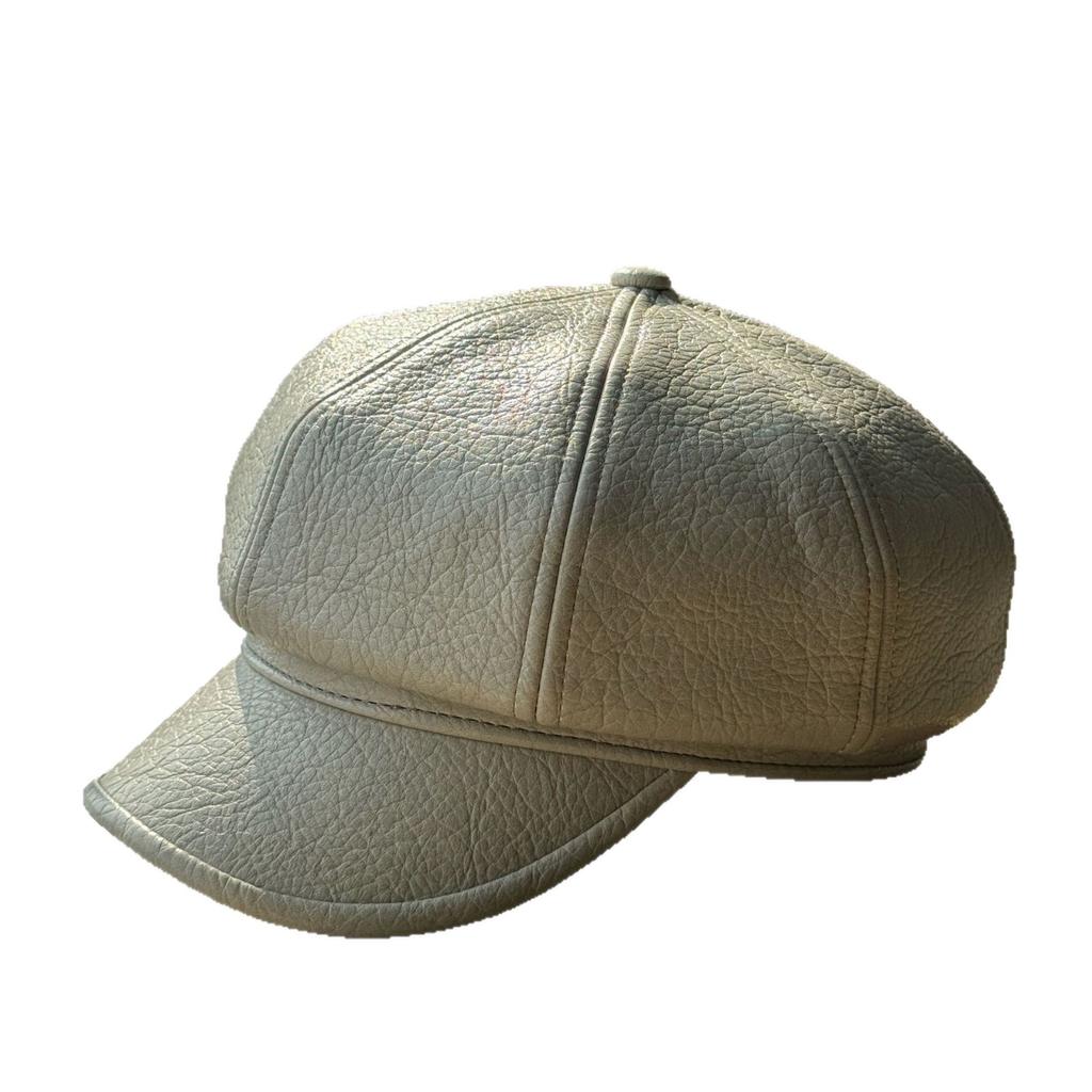 New Octagonal Hat for Women Fashionable and Warm in Autumn and Winter Korean Style Versatile Retro Black Leather Newsboy Hat Trend