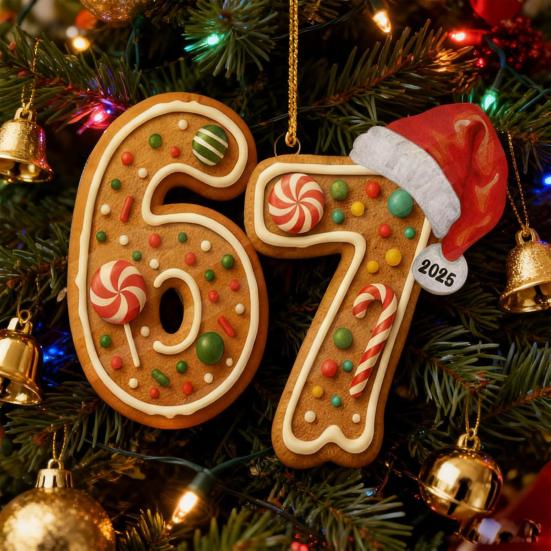 2 Pcs 67 Christmas Ornaments Funny Six Seven Gingerbread Hanging Ornament Acrylic Holiday Tree Decor Gift for Teens Kids Family Friends Coworkers