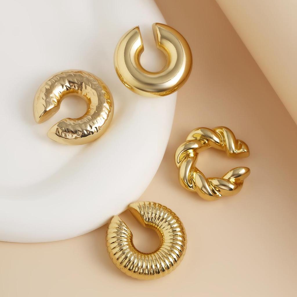 European & American Fashion Ear Cuff Set: Water Drop Textured, No-Piercing Stud Earrings