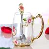 Household Enamel Colored Flower Glass Water Cup Round Coffee Cup Breakfast Milk Juice Cup