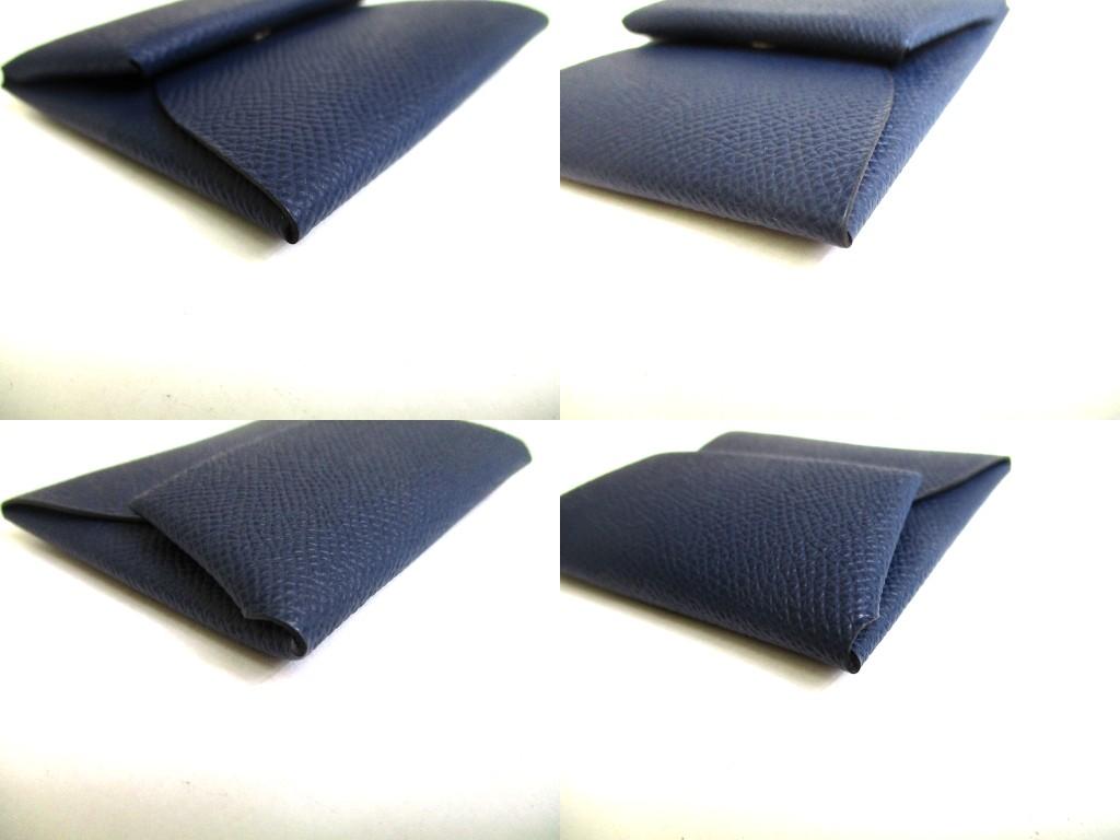 Authentic HERMES Blue navy Tourillon Leather Coin Purse Bastia #b168  Open box