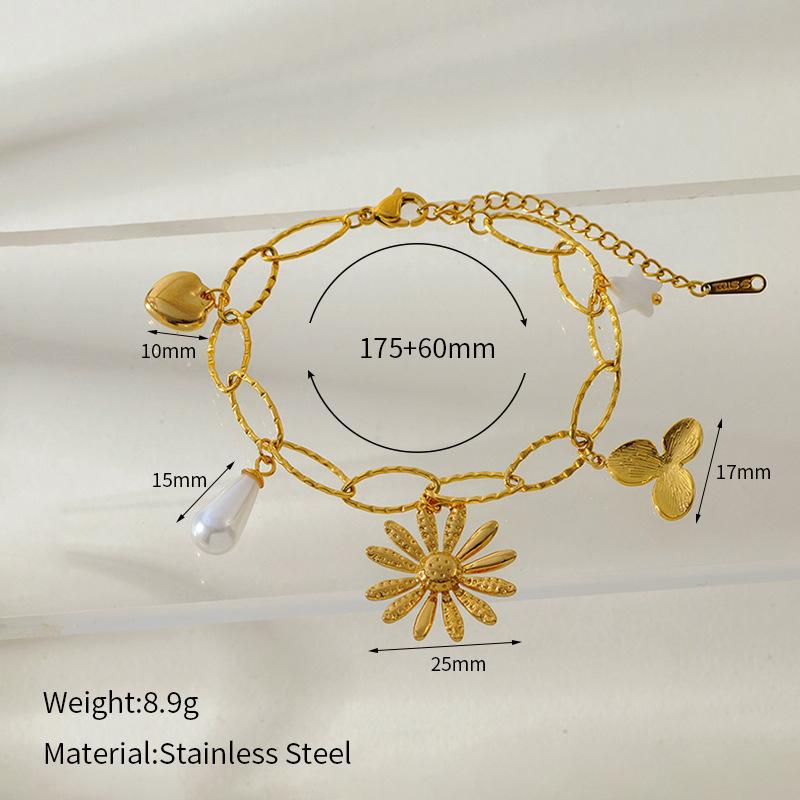 Stainless Steel Multi-Element Bracelet for Women Gold-Plated Heart Flower Sun Star Handmade Chain Luxury Jewelry Wedding Gifts