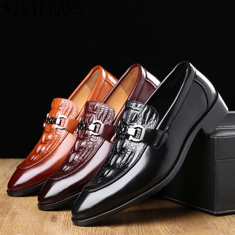 Fashion Crocodile Shoes Black Business Shoes Men Oxford Leather Suit Shoes Men Italian Formal Dress Sapato Social Masculino Mariage 2024