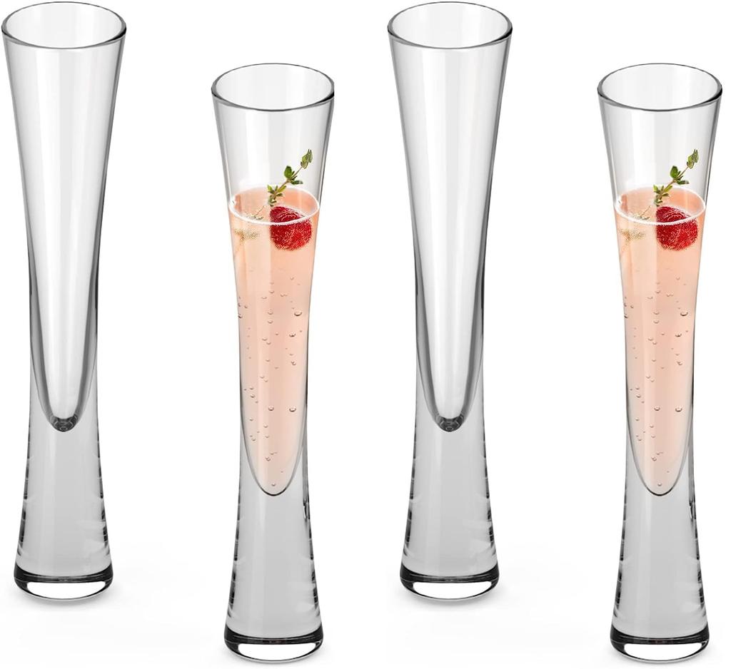 Morning Place Champagne Glasses, Champagne Flutes, Hand-Blown, Stylish Crystal Glasses (Set of 4)