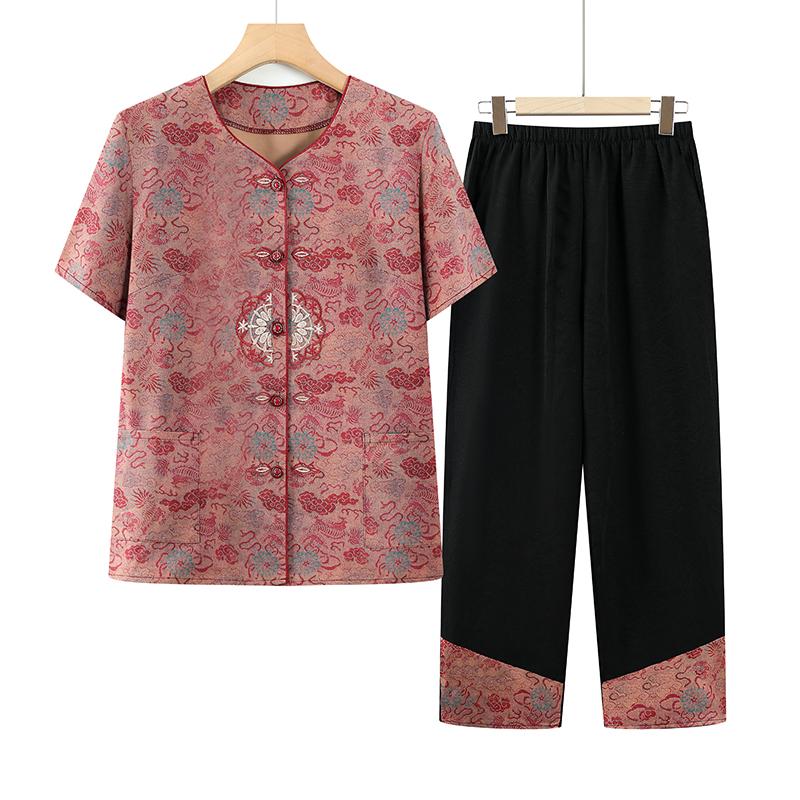 

Elderly Women s Summer Short-Sleeve Set: Grandma s Cardigan & Shirt for 70-Year-Olds XL