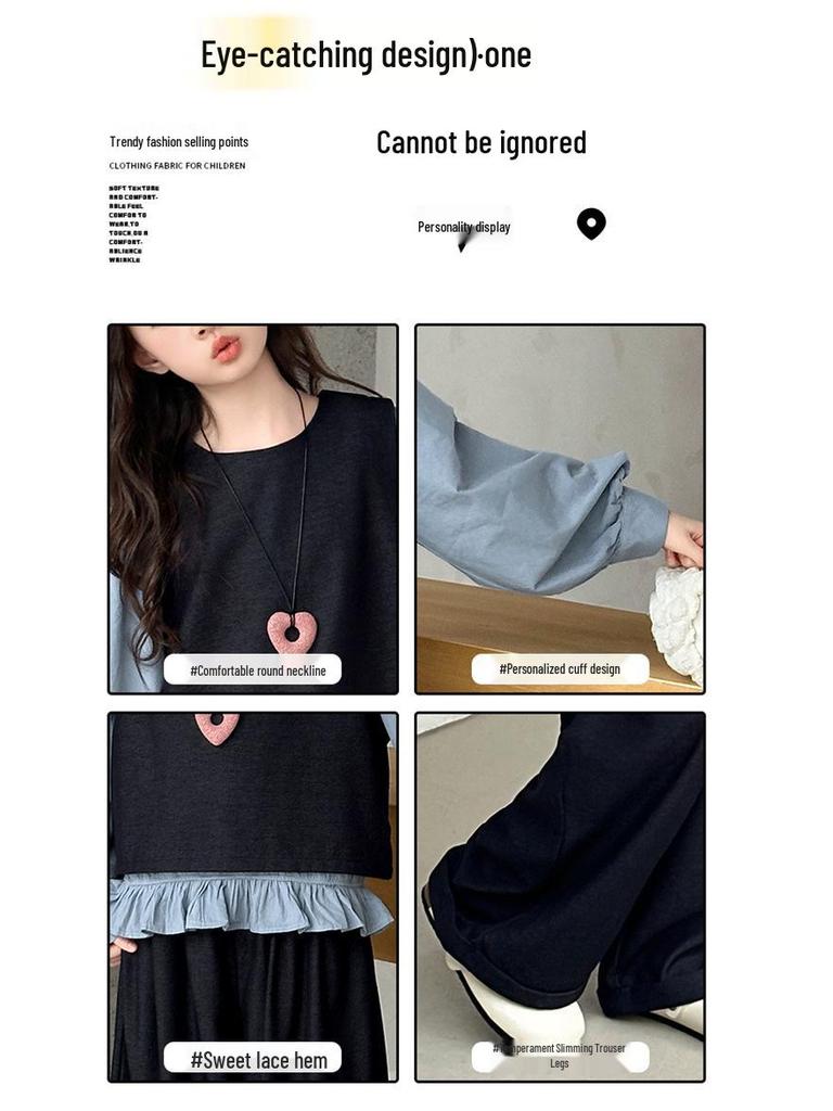 Autumn 2025 Girls' Three-Piece Set: Stylish Vest, Shirt & Wide-Leg Pants