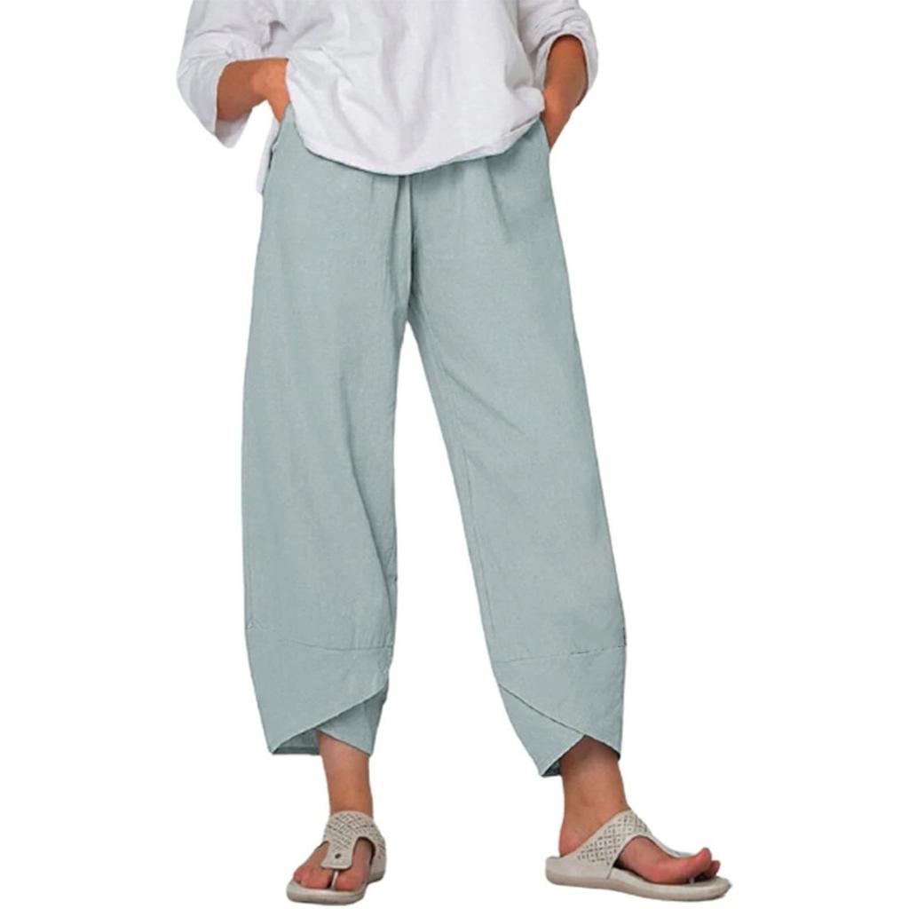 Solid Color Plus Size Women's Simple and Loose Casual Cropped Pants Plain Wide Leg Harem Pants