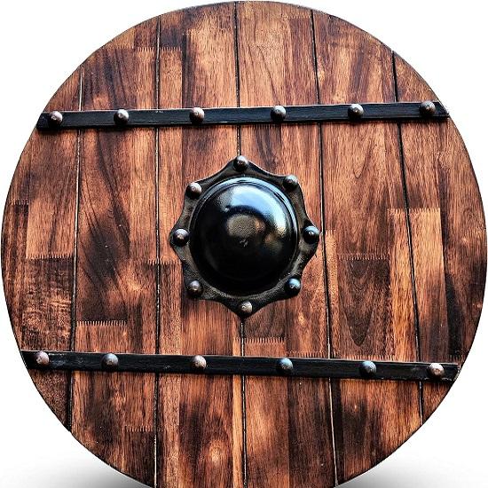 Vikings Handcrafted Adult Warrior Shield Handmade Natural Wood Iron Battle Play Halloween Cosplay