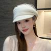 White Mesh Cap Women's Autumn and Winter New French Retro Short Edge Fashion Felt Hat British Elegant Wool Hat