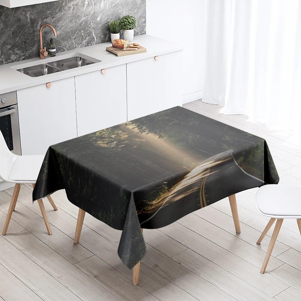 Natural Trees Tablecloth World Scenery  Anti-Stain Waterproof Rectangular Kitchen Table Home Decoration