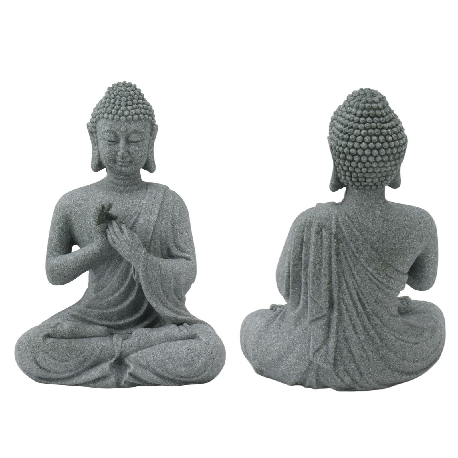 Statue de Bouddha Sculpture en Grès Vert Figurine Assise Bouddhiste Ornement pour Salon Cour