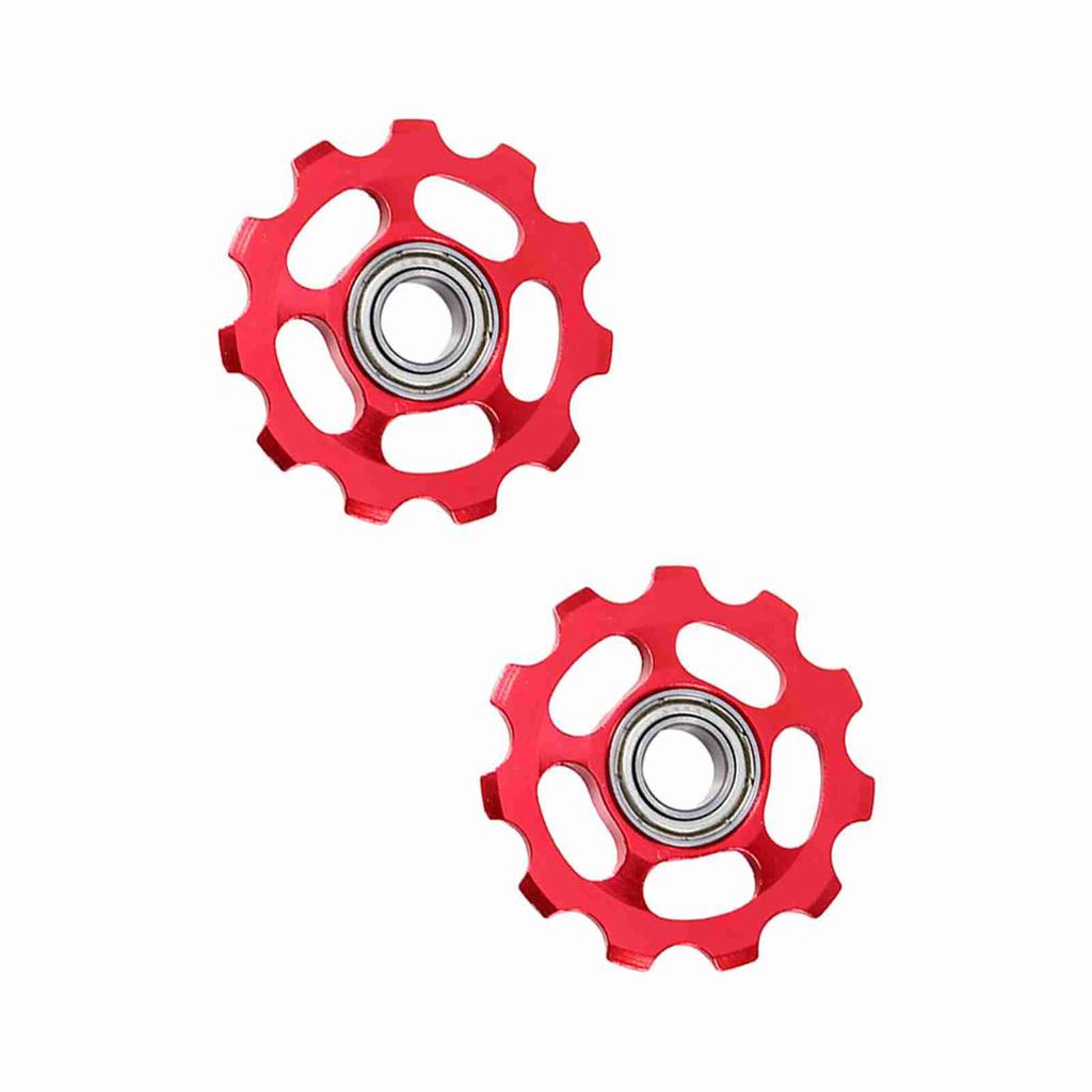 2pcs Aluminum Alloy 11T CNC Wheel Rear Derailleur Pulley For Bike(black+red)