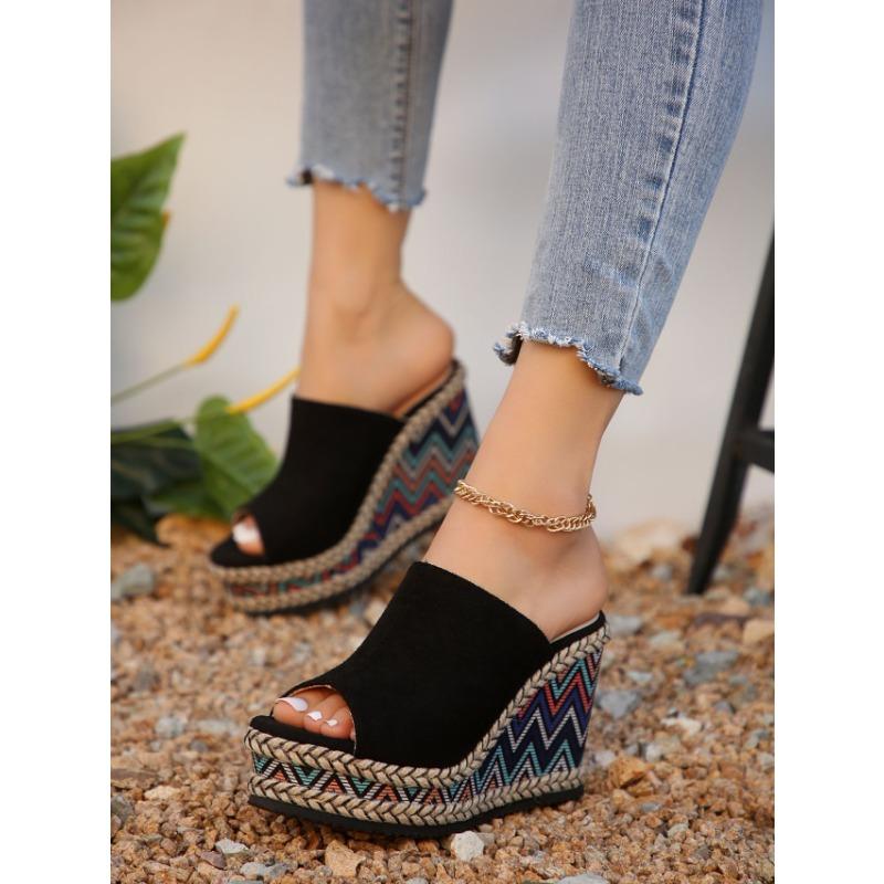 Big Size Women's Shoes One Strap Slope Heel Thick Bottom Sandals Fashion Sandals