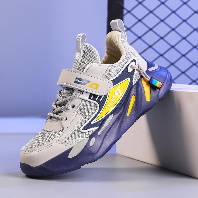 

Кроссовки для детей, детская повседневная спортивная обувь для мальчиков, дышащая летняя сетчатая детская обувь на липучках для девочек, для бега в школе 40 серый