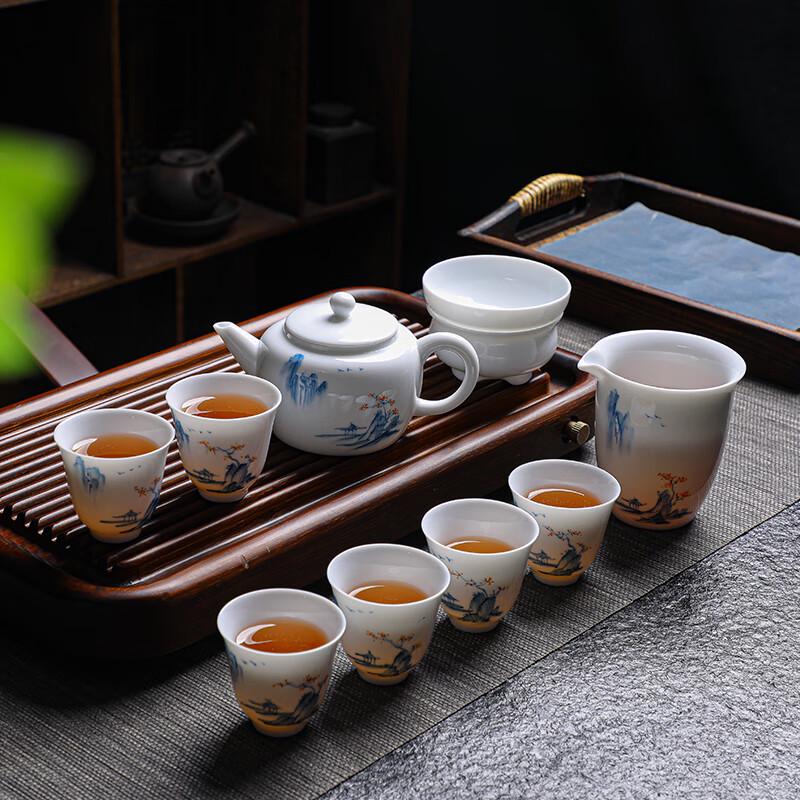 Tuopai Hand-Painted Suet Jade Porcelain Tea Set