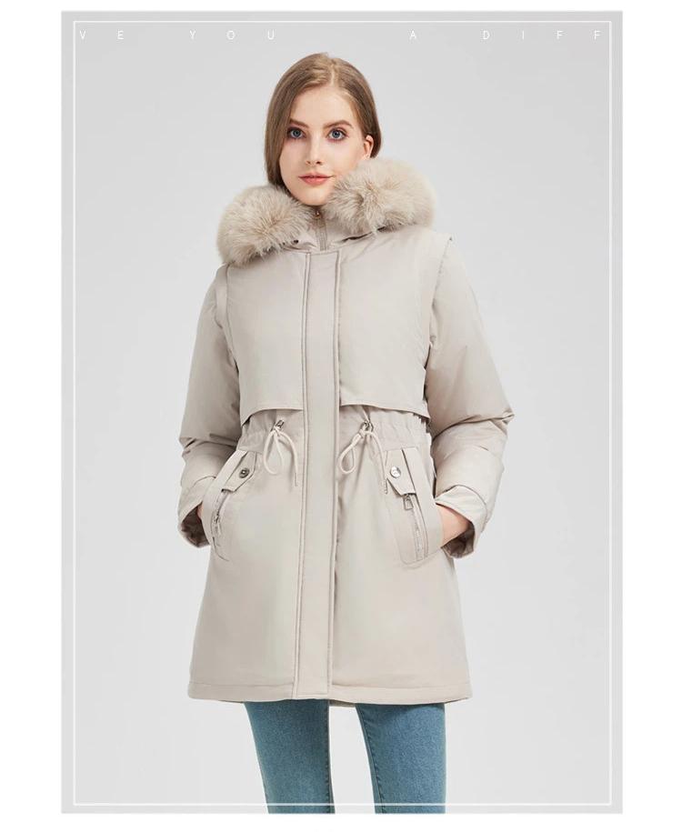 Women’s Hooded Windproof Thicken Warm Cotton-padded Parkas Winter Jacket With Detachable Sleeves