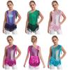 Meisjes Metallic Visschub Dans Leotard Strikje Achterkant Ontwerp Sprankelende Pailletten Kwastjes Bodysuit
