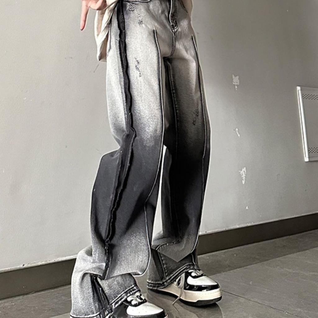 Men Zipper Gradient Washed Jeans Casual Pants for Men Y2k Men’s Trousers