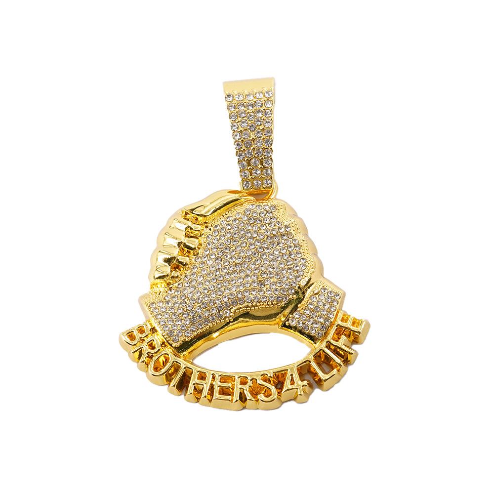 Hot Selling Hand In Hand Brothers 4 Life Full Diamond Alloy Pendant Fashion Cuban Chain Necklace Accessories