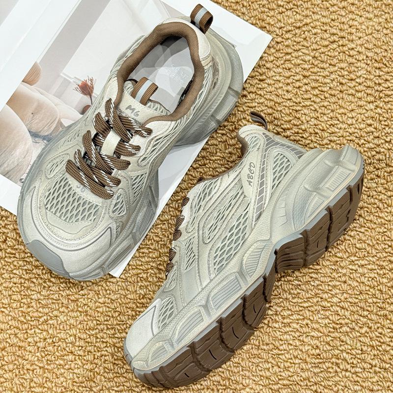 Daddy Shoes Girl 2025 Autumn New Thick-soled Breathable Mesh Running Shoes Polish Retro Trend Casual Shoes Women