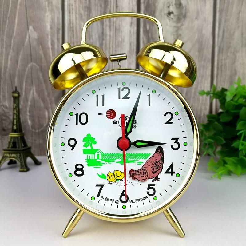 Metal Gold Desk Clock Mechanical Alarm Clock Vintage Bedside Table Clocks Silent Watch Antique Chick Pecking Rice Gift Ideas